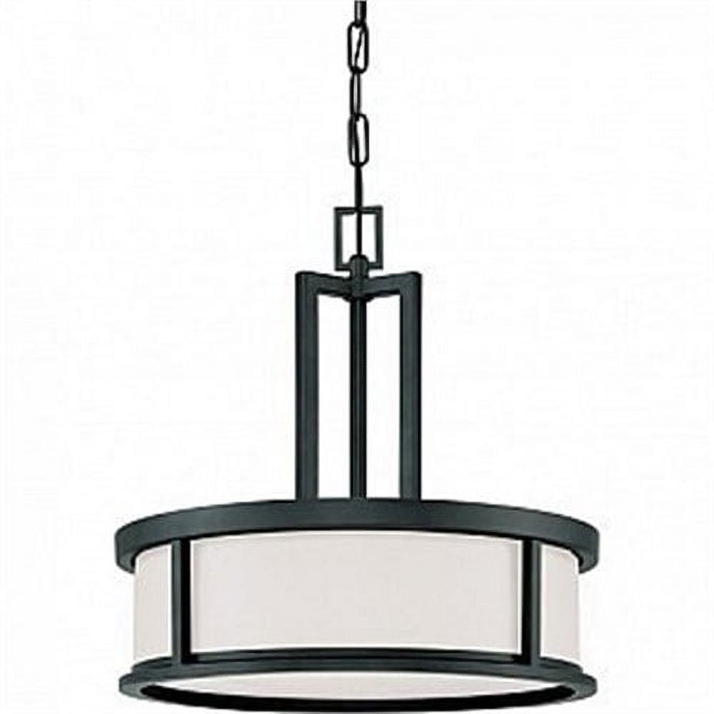 Aged Bronze 4-Light Pendant with Satin White Glass Drum Shade
