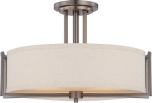 Gemini 18" Brushed Nickel and Glass Drum Semi-Flush Light
