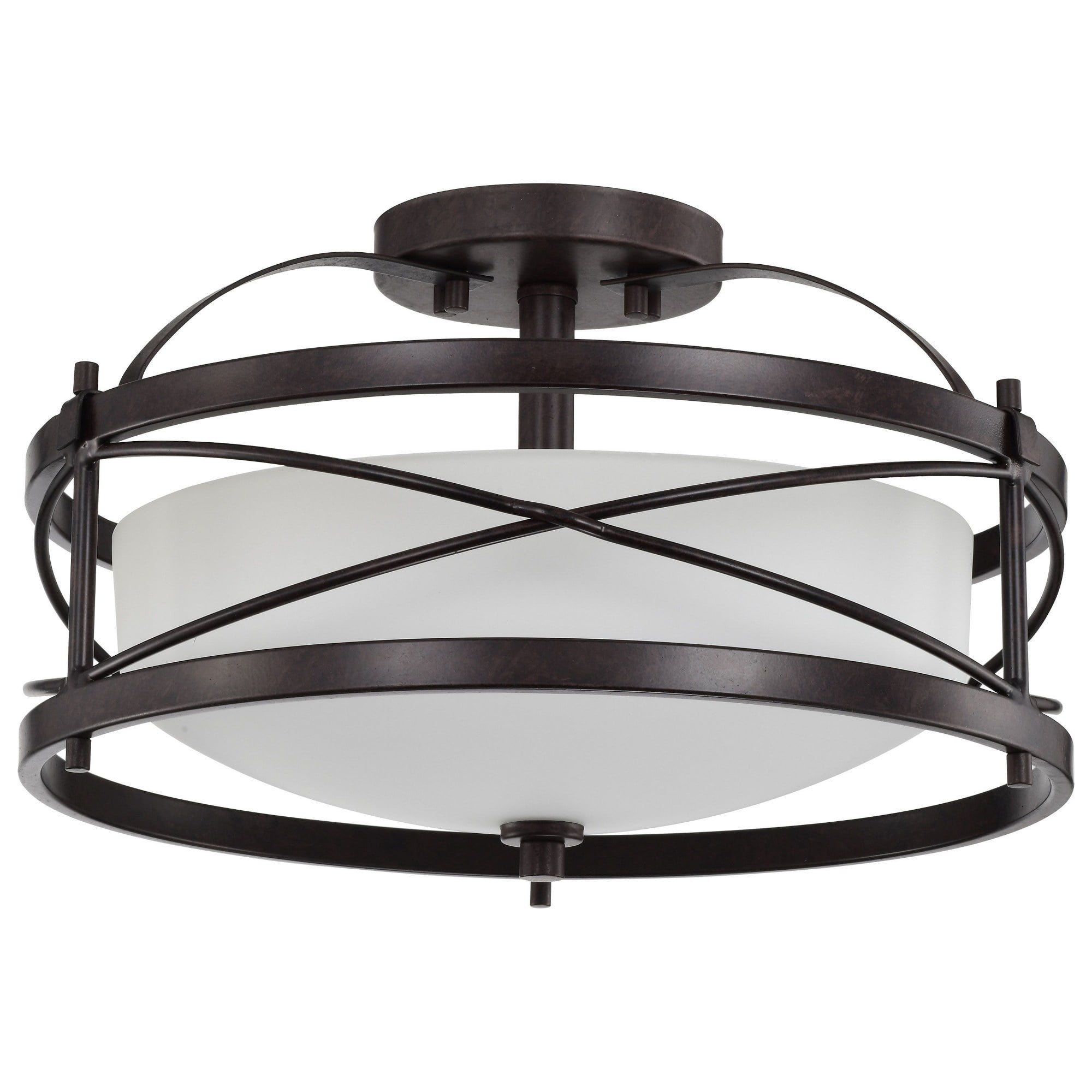 Old Bronze 14'' Drum Semi-Flush Mount with Etched Opal Glass