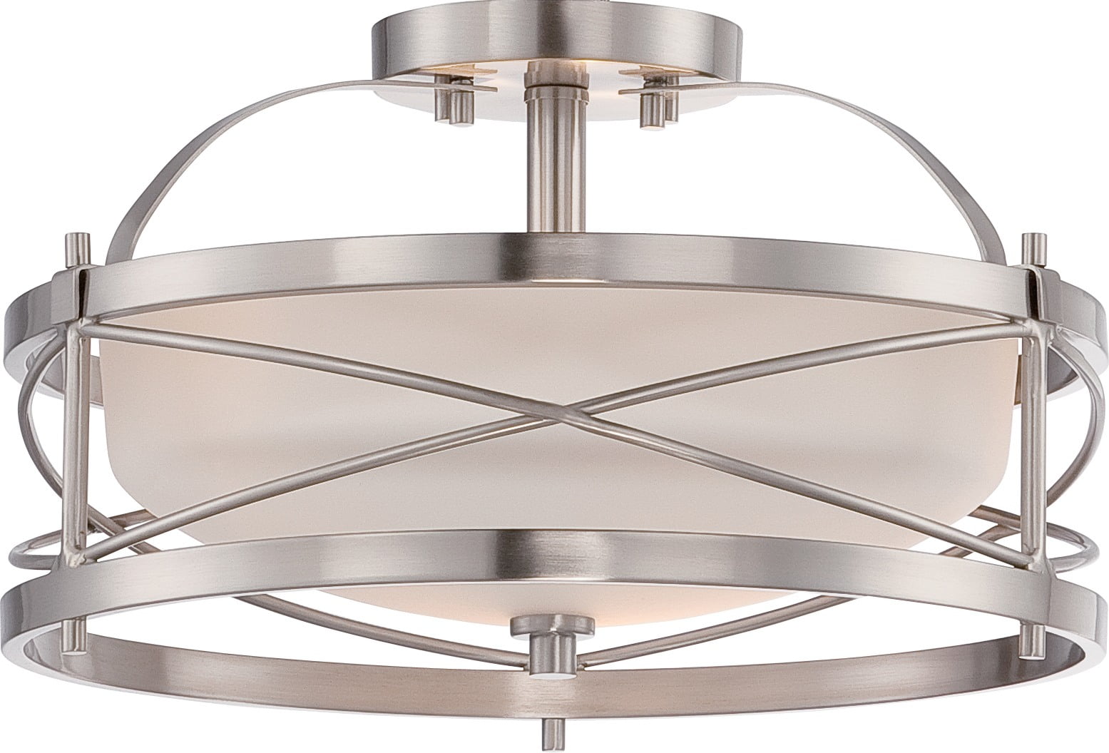 Old Bronze 14'' Drum Semi-Flush Mount with Etched Opal Glass