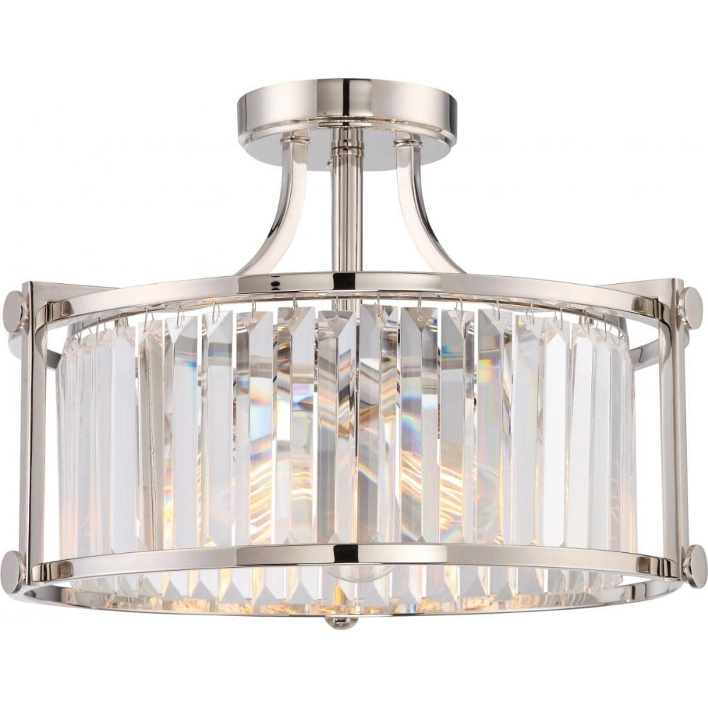 Crystal Drum Semi-Flush Mount Light in Polished Nickel