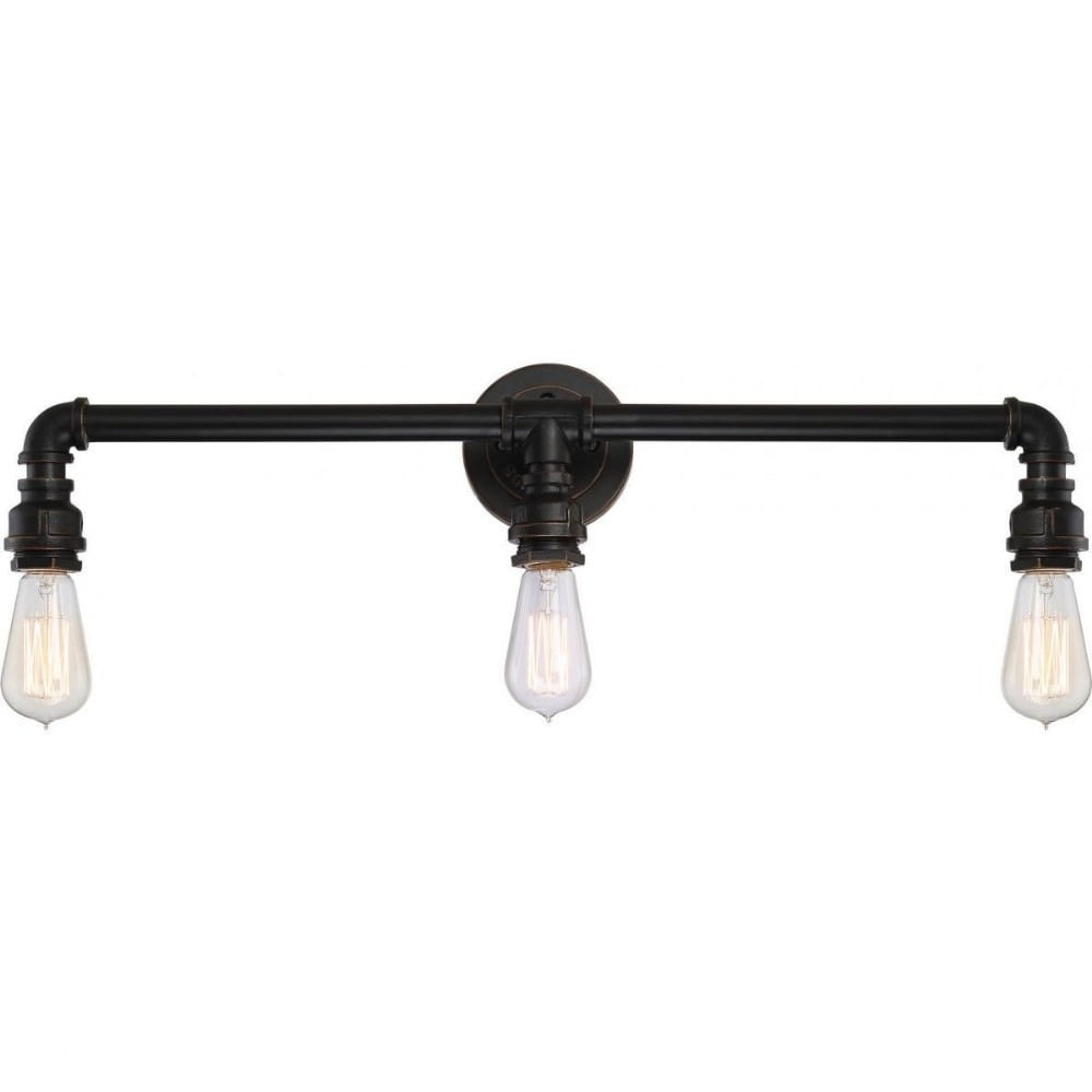 Industrial Bronze 3-Light Vanity Fixture with Edison Bulbs