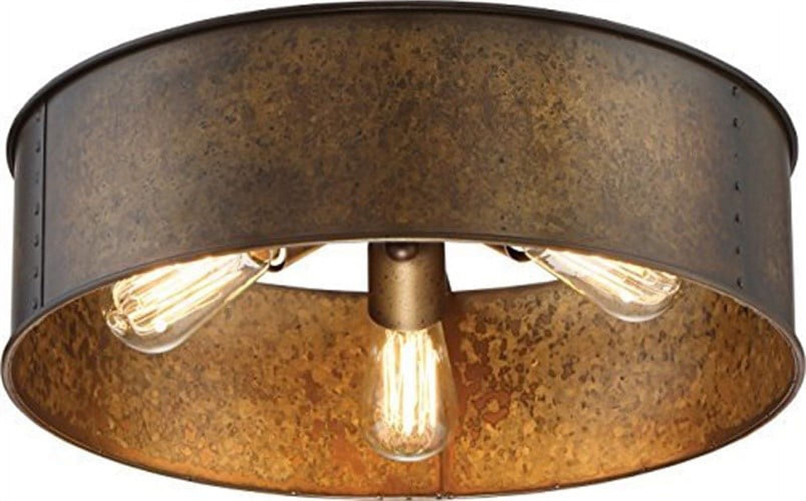 Vintage Kettle Drum 3-Light Flush Mount in Weathered Brass