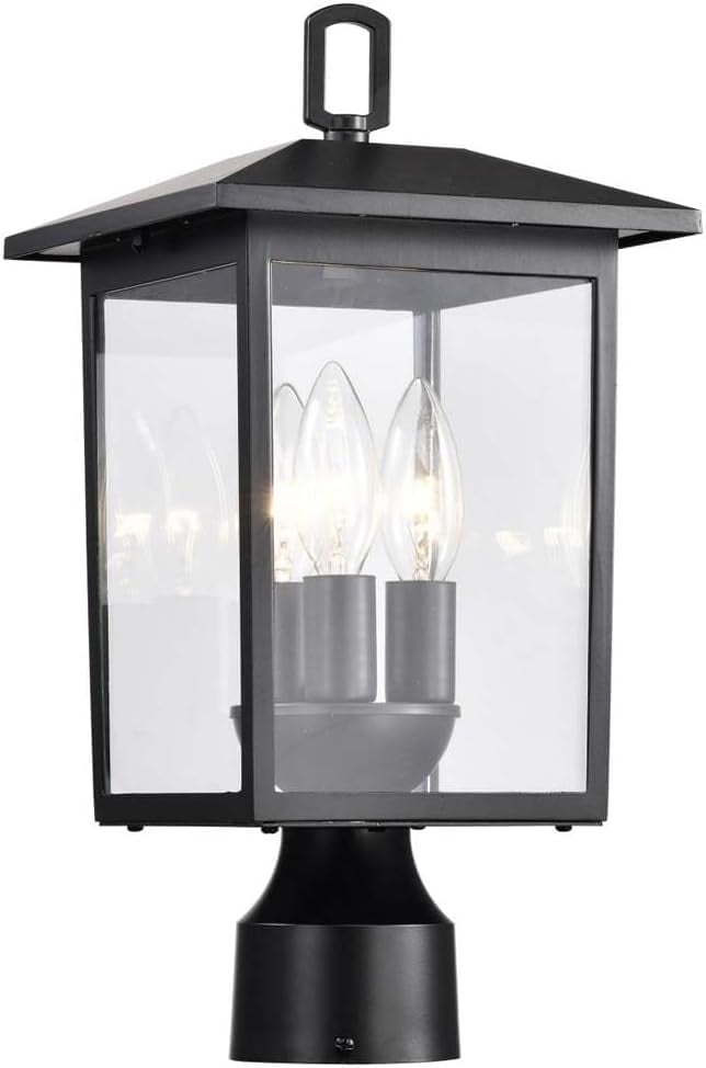 Jamesport Matte Black Aluminum Outdoor Post Lantern with Clear Glass