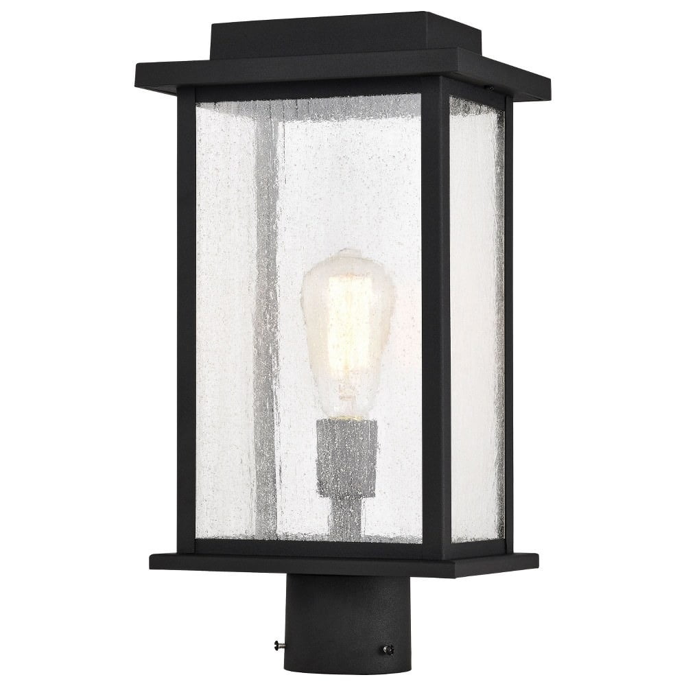 Sullivan Matte Black Outdoor Post Lantern with Clear Seeded Glass