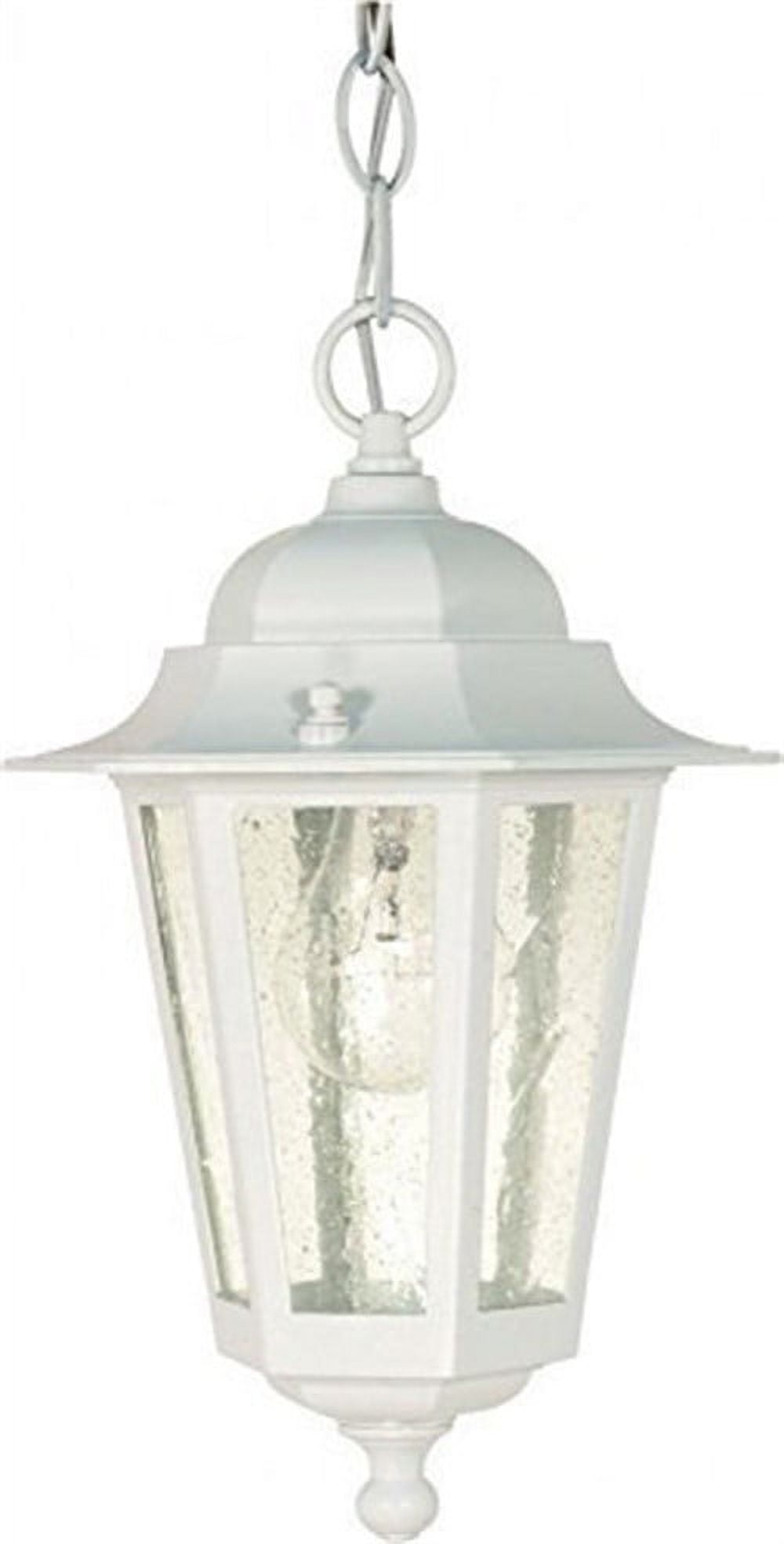 Transitional Cornerstone 13" White Outdoor Hanging Lantern with Seeded Glass