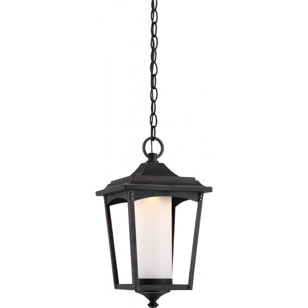 Sterling Black Farmhouse Steel Outdoor Hanging Lantern with Etched Glass