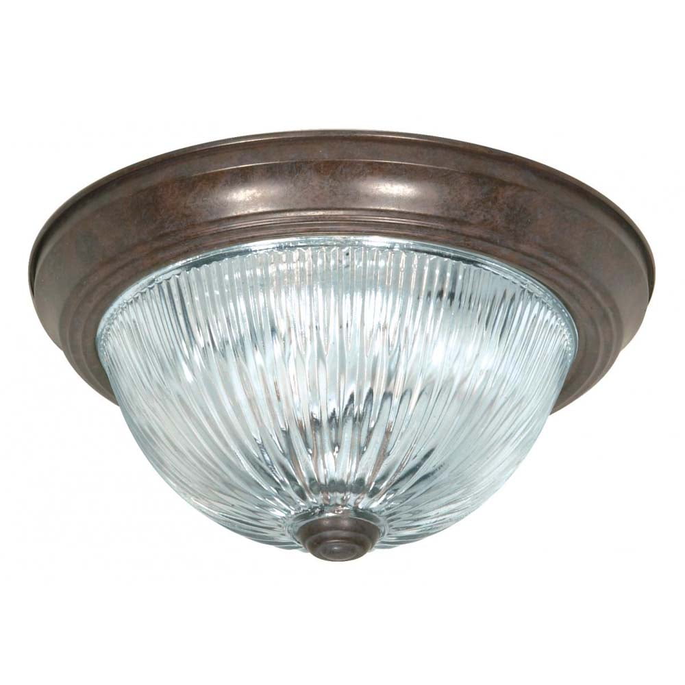 Old Bronze and Clear Ribbed Glass Flush Mount Light
