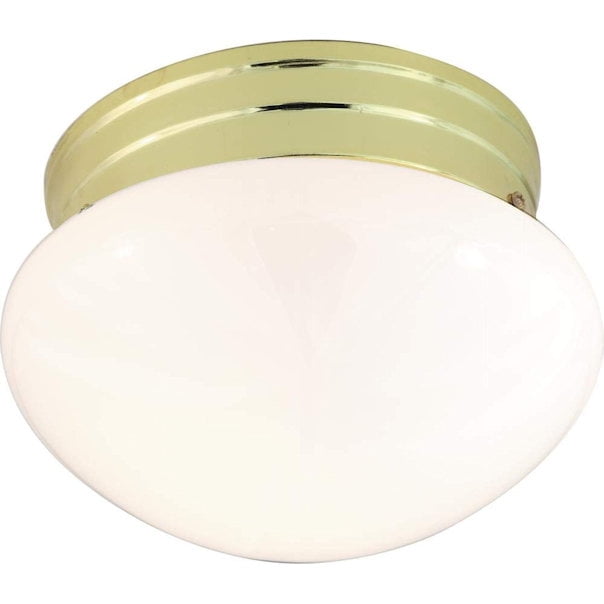 Polished Brass and White Glass Flush Mount Ceiling Light