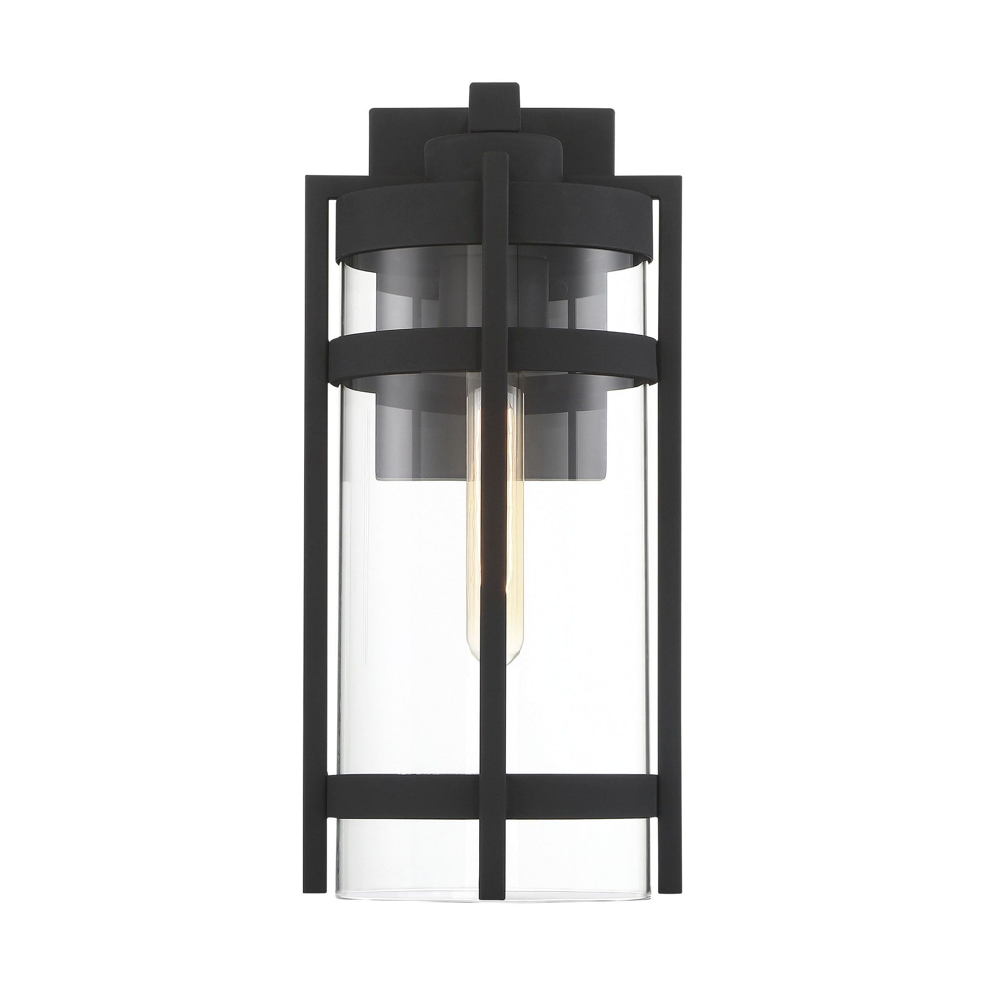 Black Metal Large Outdoor Lantern with Clear Glass