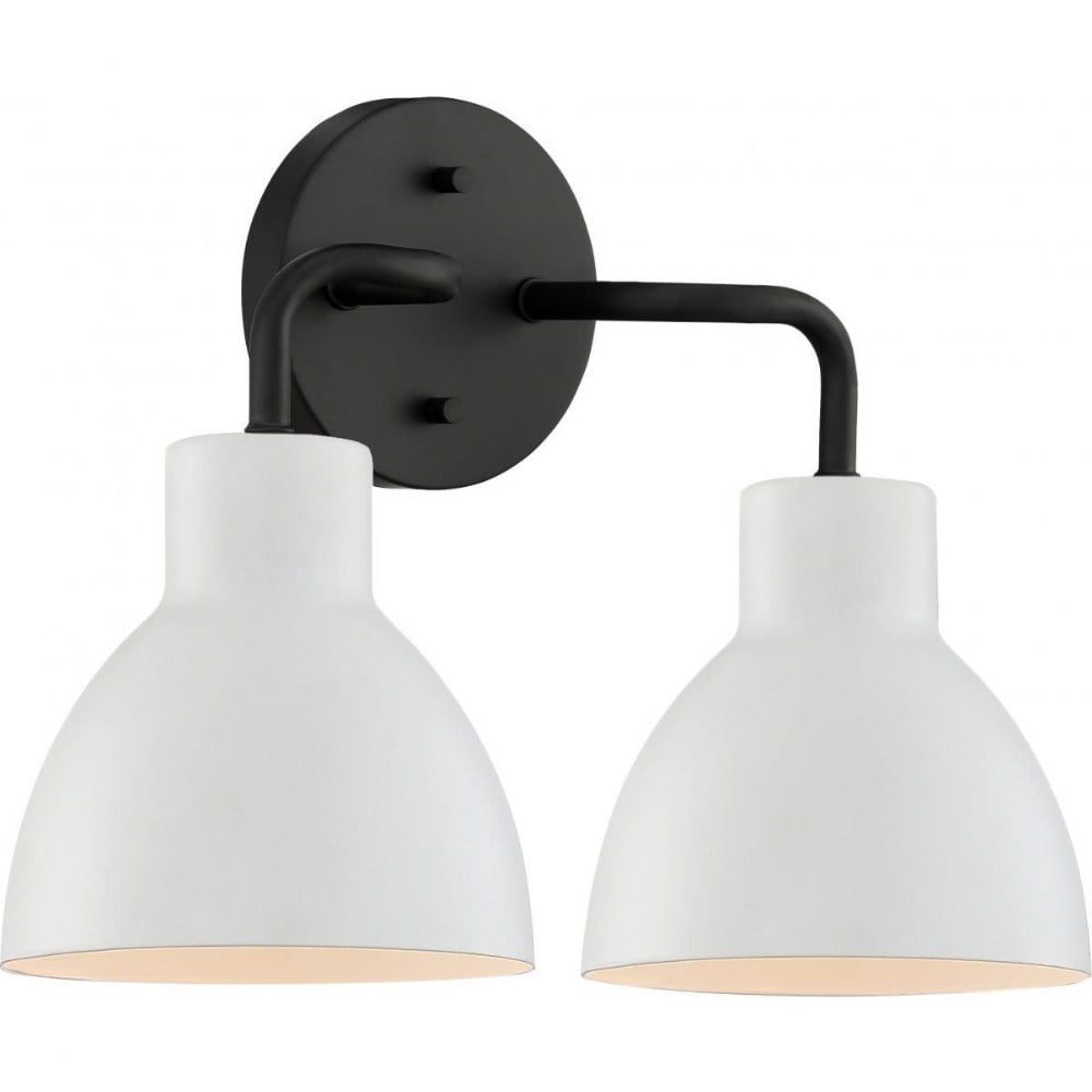 Sloan Matte Black and White Bell Vanity Light, 2-Light Direct Wire