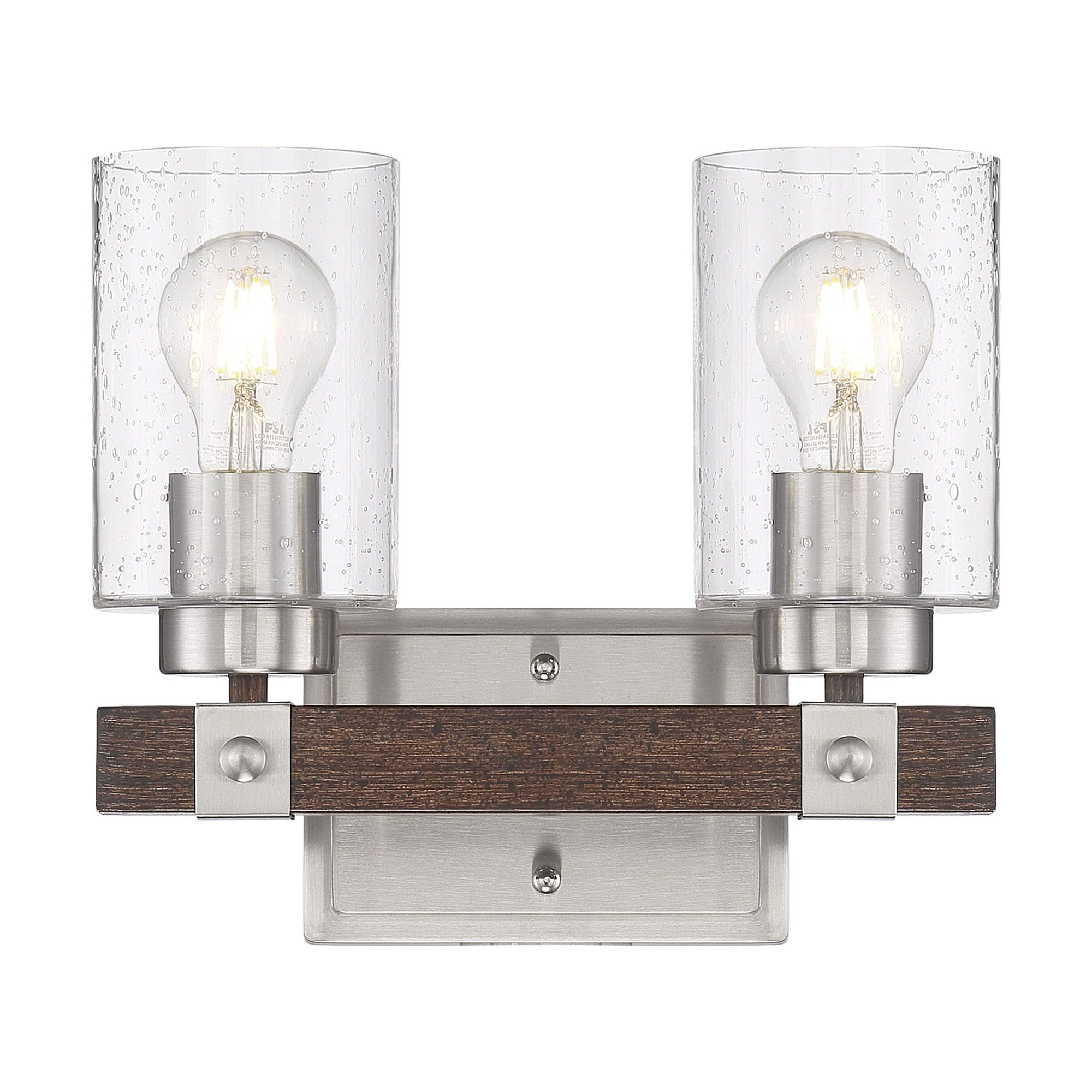 Arabel 2-Light Brushed Nickel and Nutmeg Wood Vanity Fixture