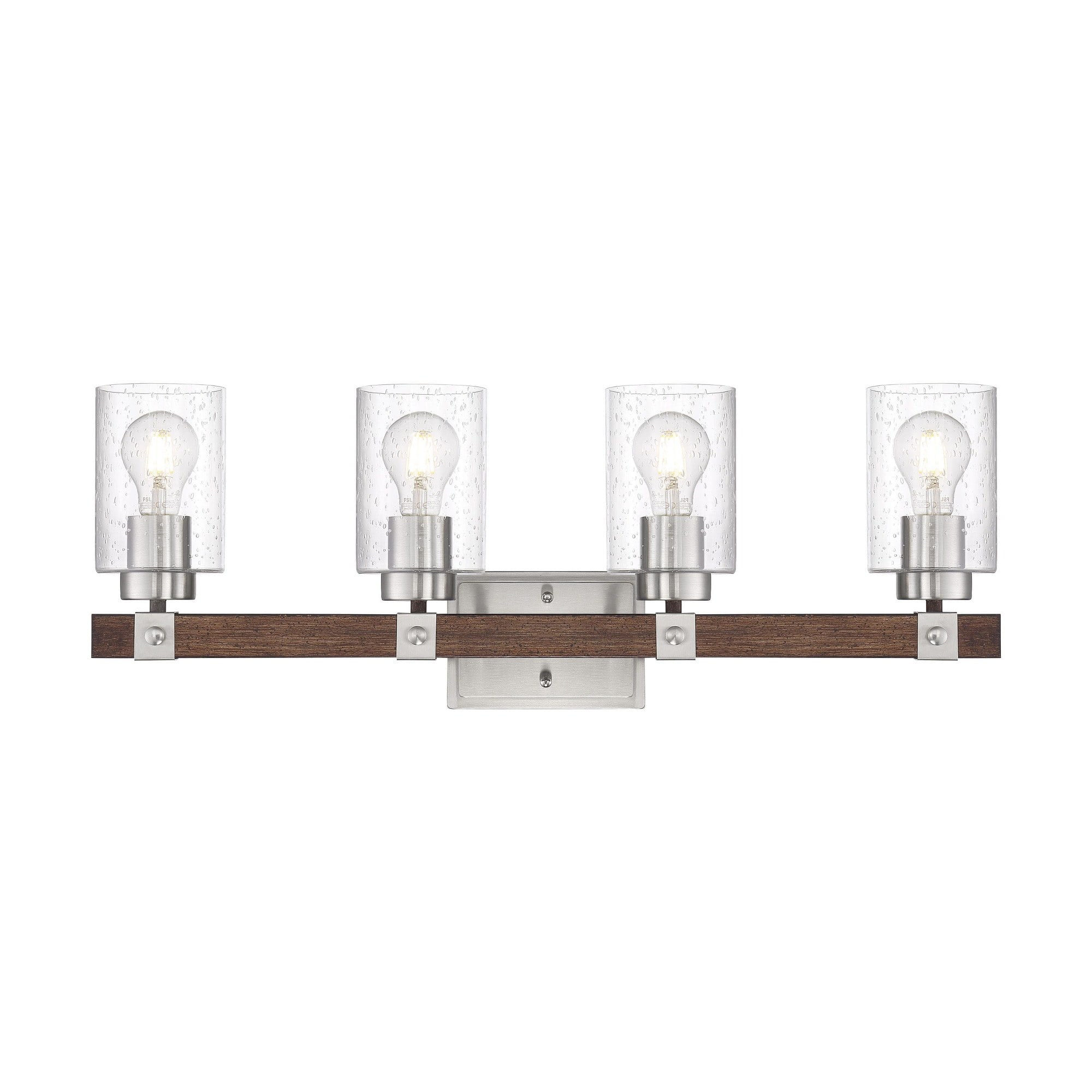 Arabel Brushed Nickel and Nutmeg Wood 4-Light Vanity Fixture