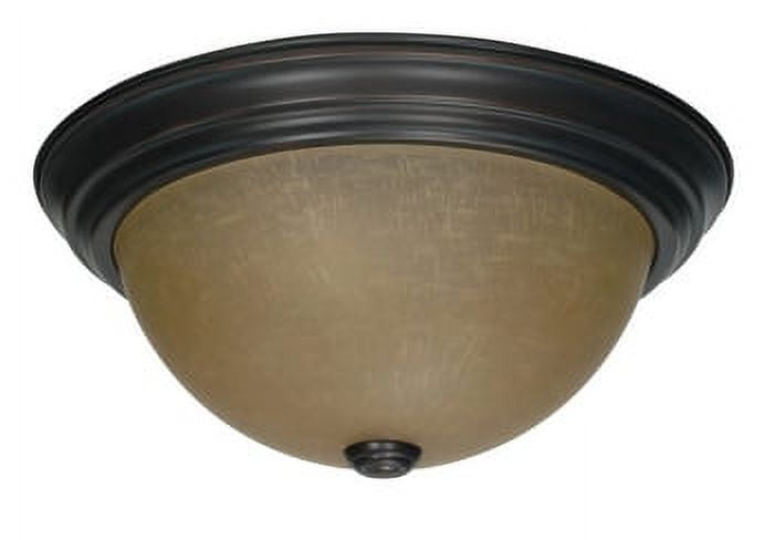 Elegant Mahogany Bronze 13" Flush Mount with Champagne Linen Glass