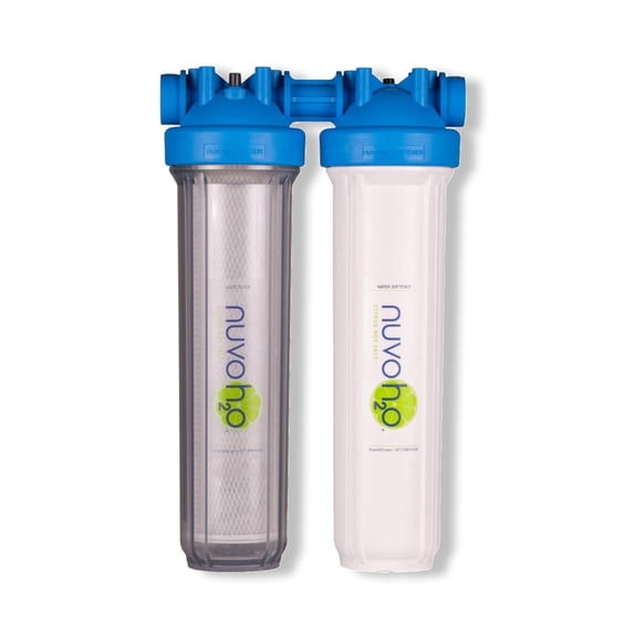 NuvoH2O 2-Stage Salt-Free Water Filter System with Carbon Filter, Citrus-Based Conditioning, Helps Reduce Scale Build-Up, Improves Water Quality & Taste, Whole Home Duo System