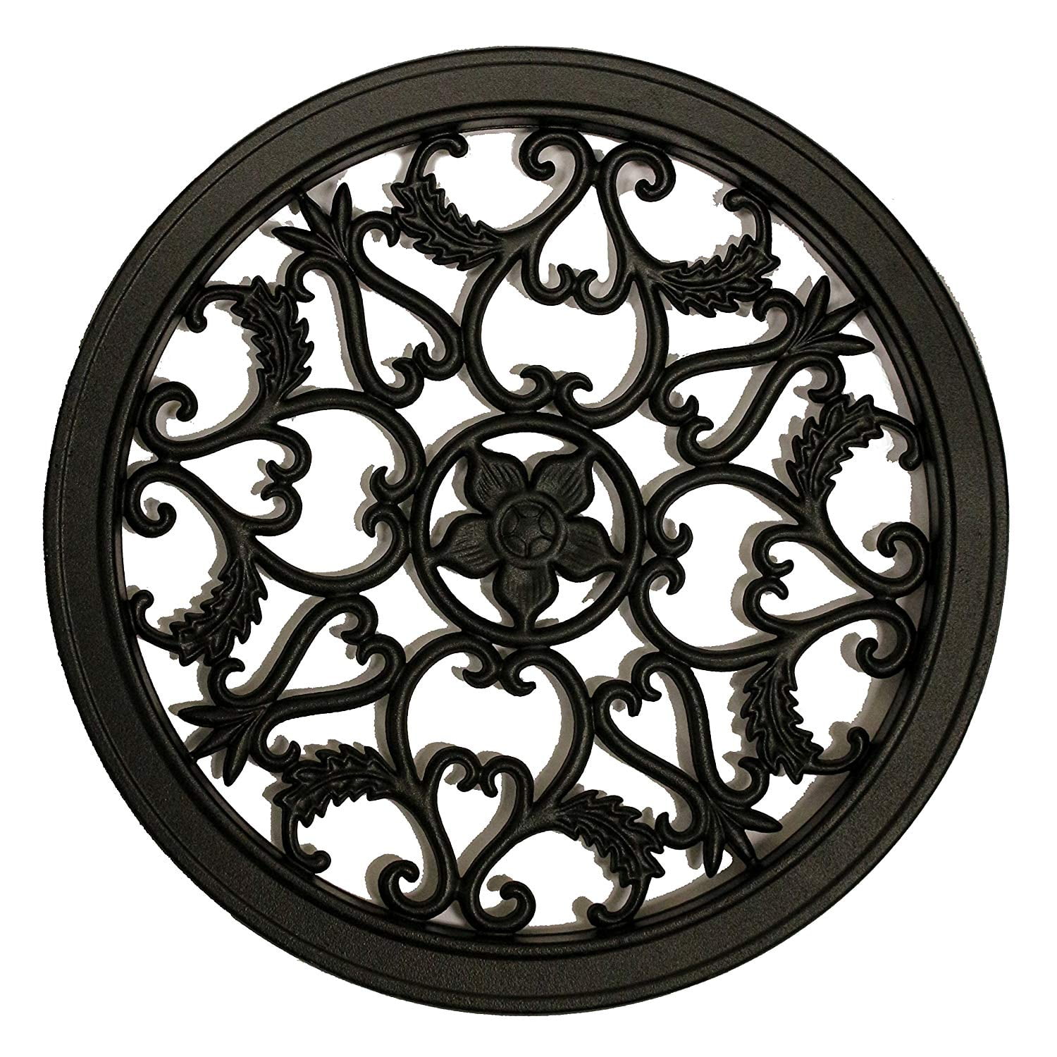 Black Cast Aluminum Round Gate Insert with Floral Design, 15-Inch