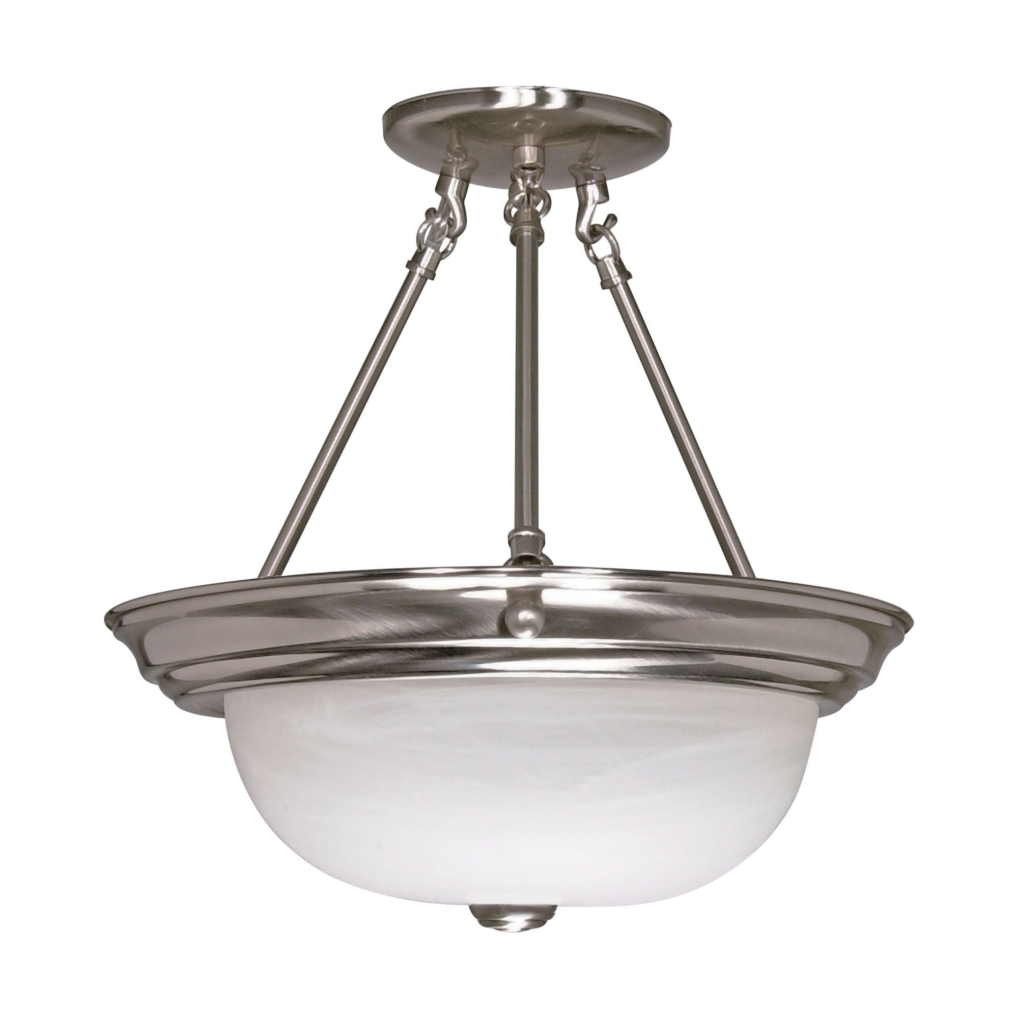 Elegant Alabaster Glass Bowl Semi-Flush Light in Brushed Nickel