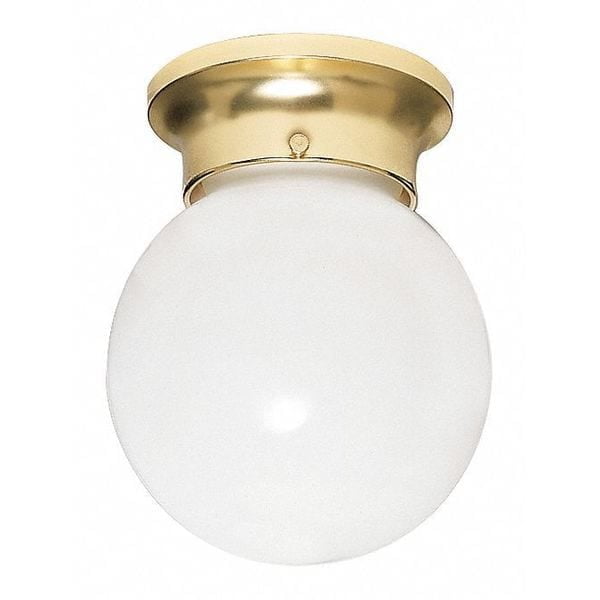 Polished Brass Globe Flush Mount Ceiling Light with Glass Shade