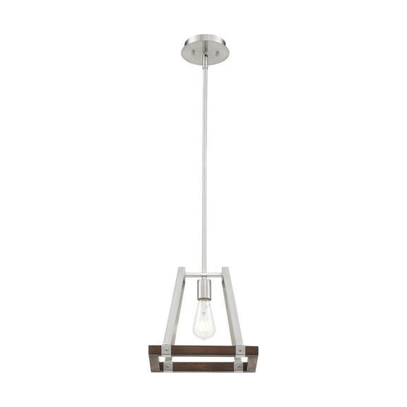 60/6882-Nuvo Lighting-Outrigger-1 Light Mini Pendant-8.5 Inches Wide by 10 Inches High-Brushed Nickel/Nutmeg Wood Finish