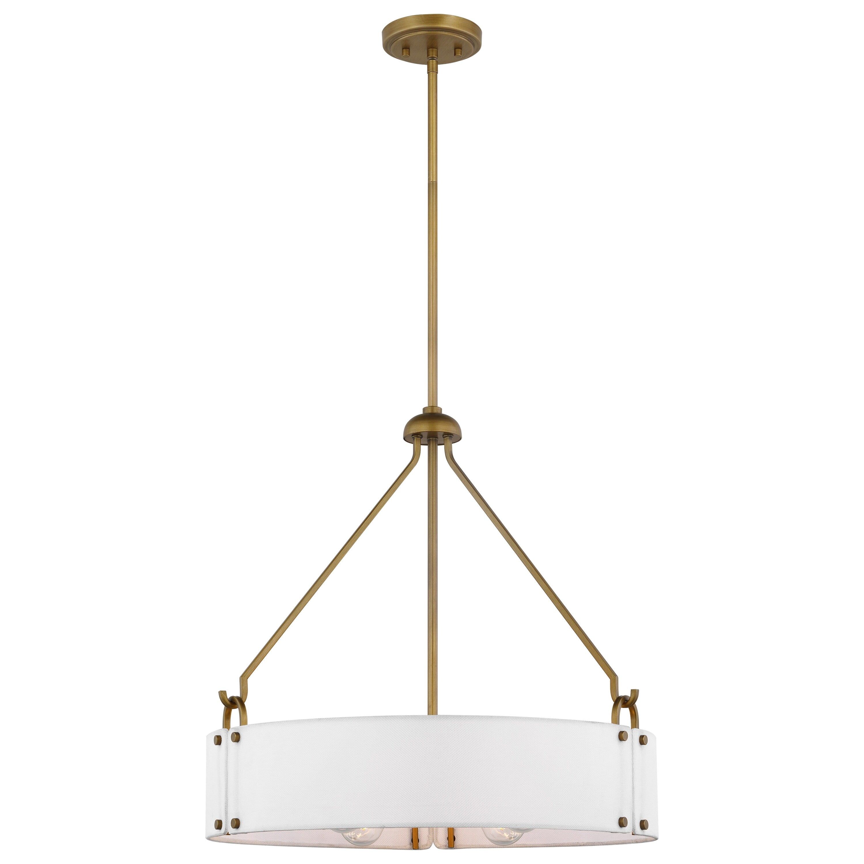 Transitional Natural Brass Drum Pendant Light with White Linen Shade