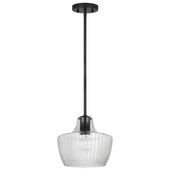 Destin Mini Pendant E26 Base 60w Black & Silver Finish Clear Ribbed Glass