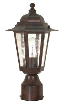Old Bronze 14'' Metal Post Lantern with Seed Glass
