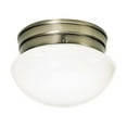 thumbnail image 1 of 1-Light 8-in Flush with White Glass in Antique Brass Finish, 1 of 2