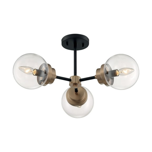 60/7123-Nuvo Lighting-Axis-3 Light Semi-Flush Mount in Industrial Style-22.88 Inches Wide by 10.75 Inches High-Matte Black/Brass Finish