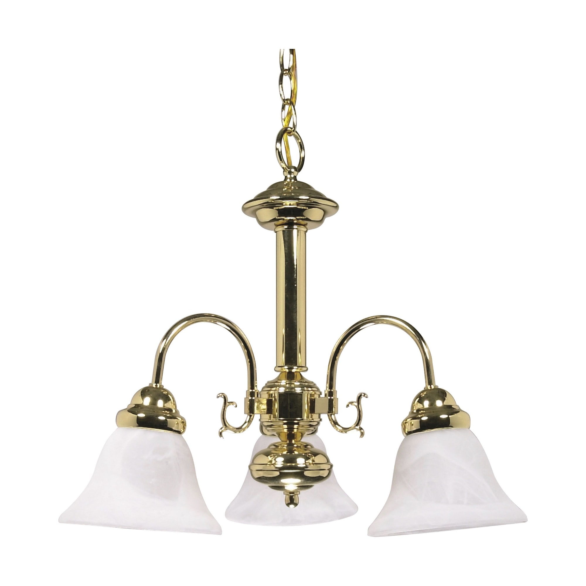 Polished Brass 3-Light Chandelier with Frosted Glass Shades