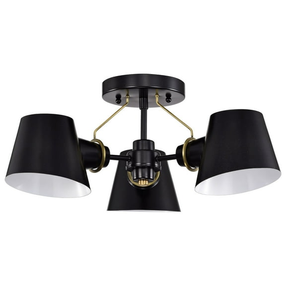 Nuvo Lighting Baxter - 3 Light Semi-Flush - Black with Burnished Brass
