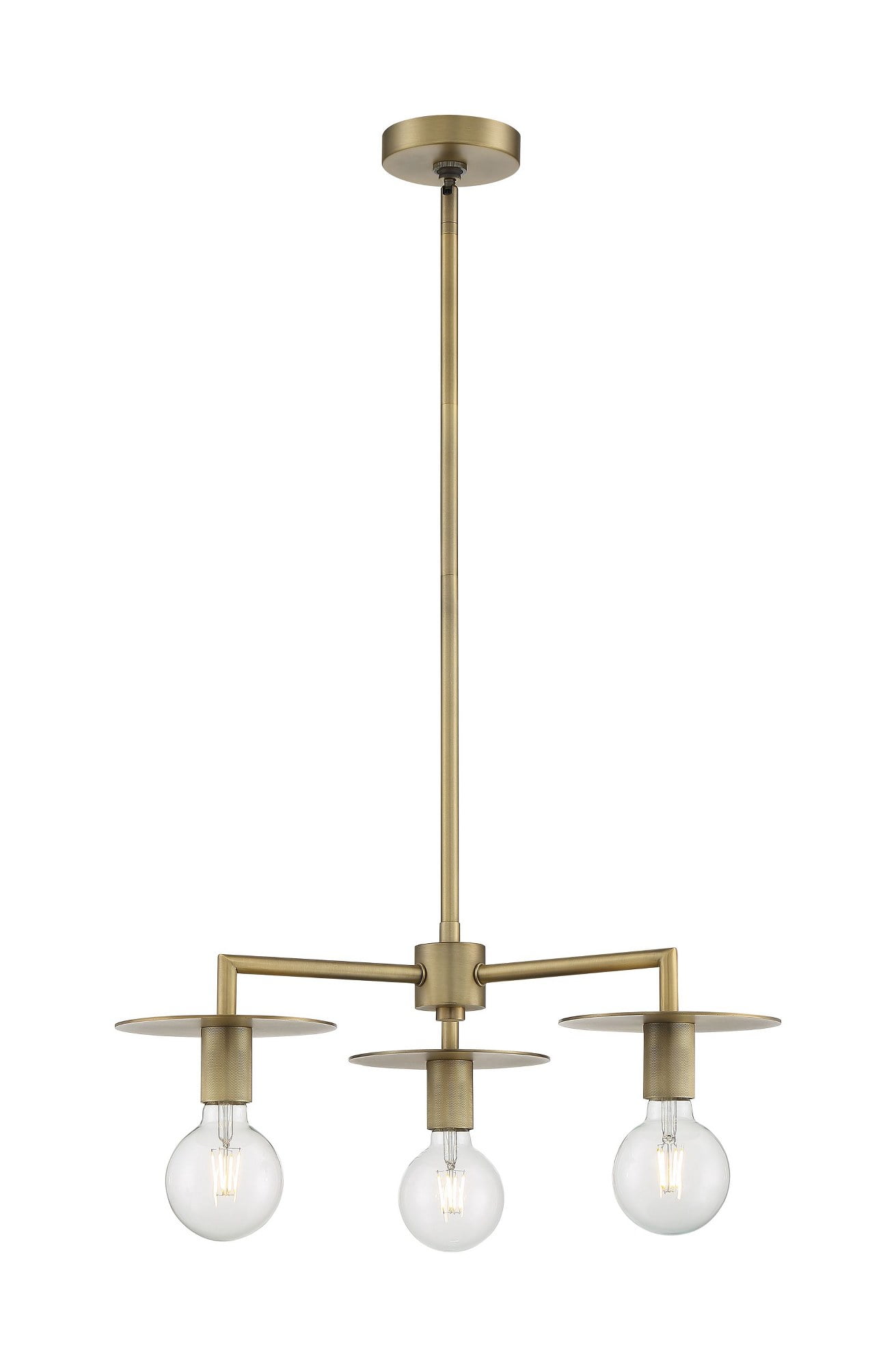 Vintage Brass 3-Light Chandelier with Bare Bulb Design