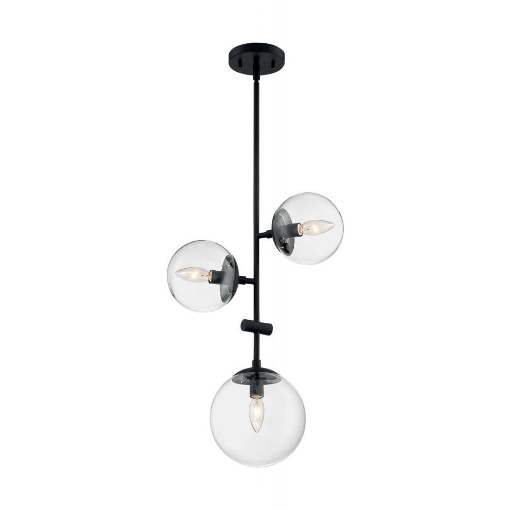 Sky Asymmetrical Globe 3-Light Pendant in Matte Black and Brass
