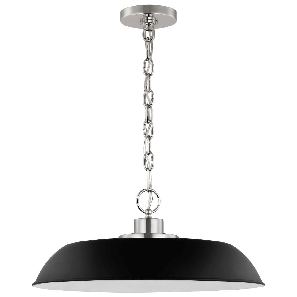 Colony Modern Matte Black and Polished Nickel Dome Pendant Light