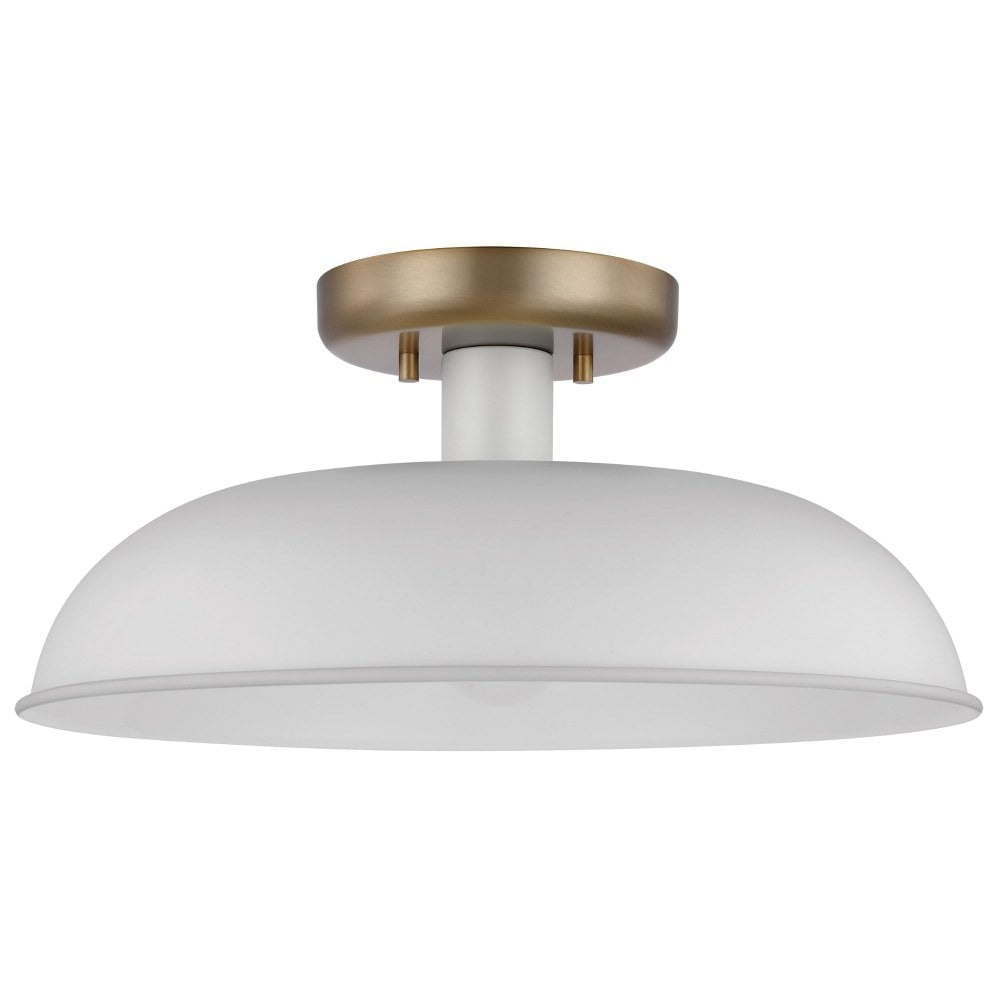 Colony 15'' Matte White and Burnished Brass Modern Semi-Flush Mount