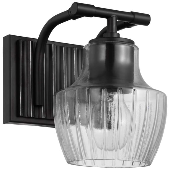 Nuvo Lighting Destin 1 Light Vanity Medium Base 60 Watt Black And Silver Accent Finish Clear Ribbed Glass