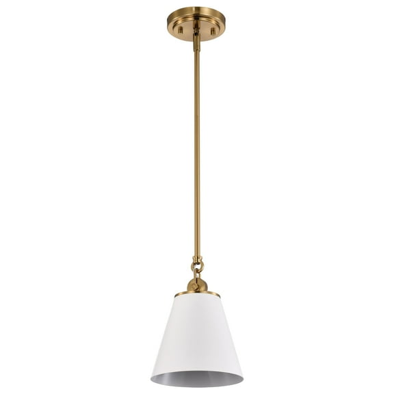 Nuvo Lighting Dover 1 Light Small Pendant White with Vintage Brass