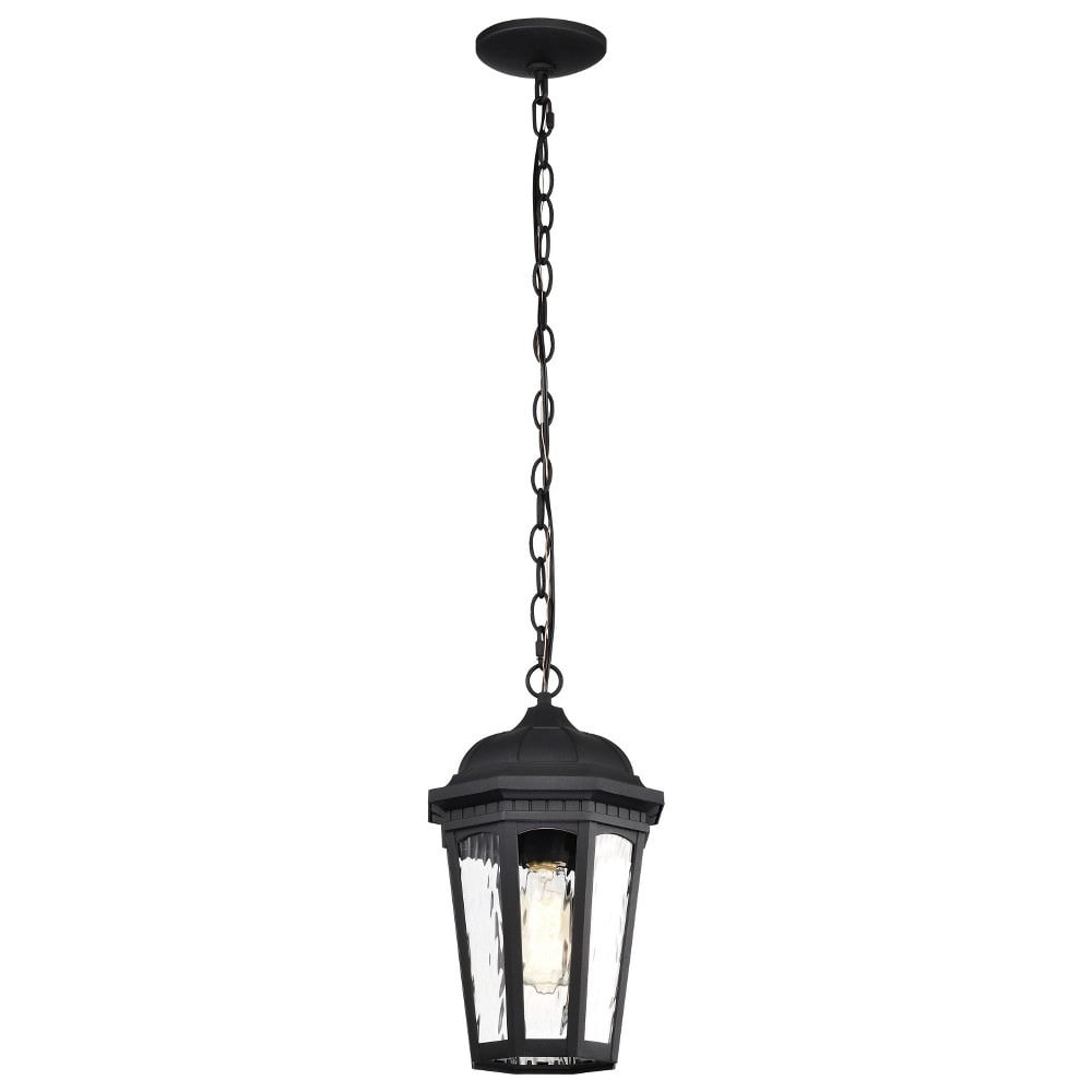 East River Matte Black Outdoor Hanging Lantern with Clear Water Glass
