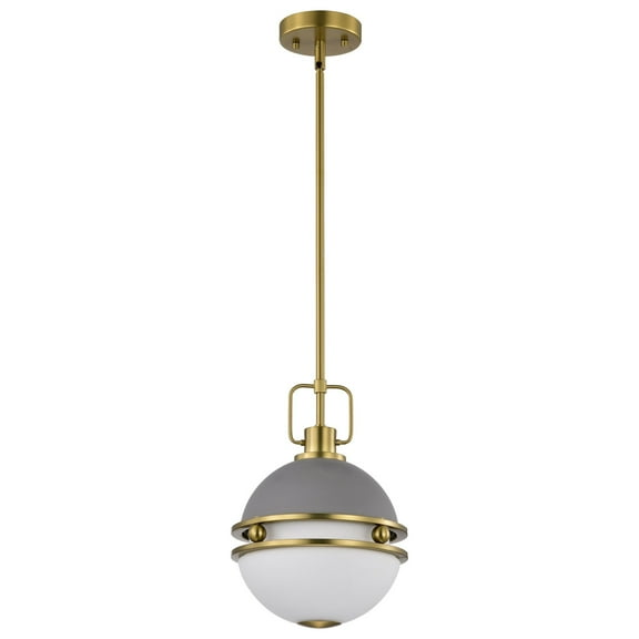 Nuvo Lighting Everton 1 Light Pendant - 10 Inches - Matte Gray & Brass Finish - Etched Opal Glass
