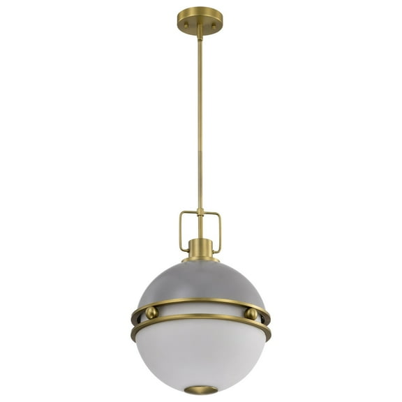 Nuvo Lighting Everton 2 Light Pendant - 14 Inches - Matte Gray and Brass Finish - Etched Opal Glass