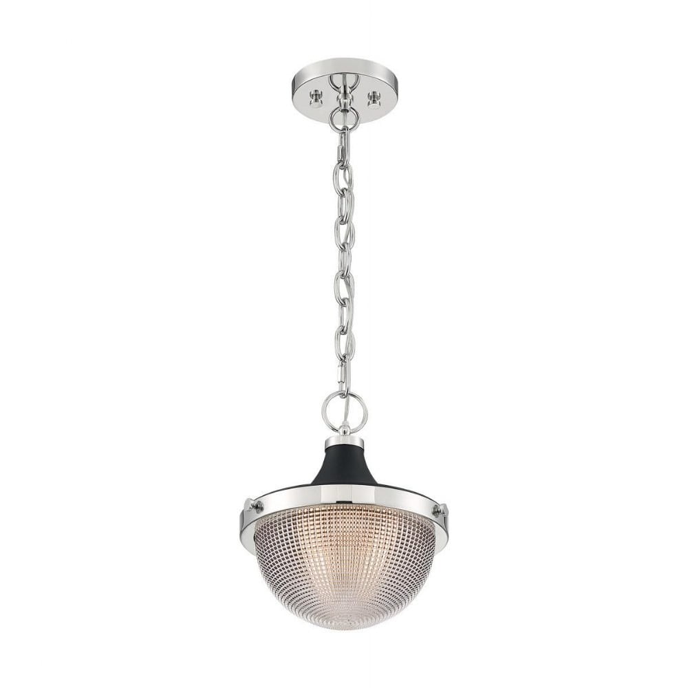 Faro Retro Industrial Bowl Pendant in Polished Nickel with Black Accents