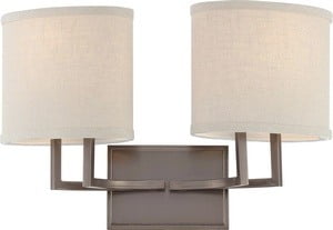 Gemini Hazel Bronze Vanity Light with Oval Khaki Fabric Shades