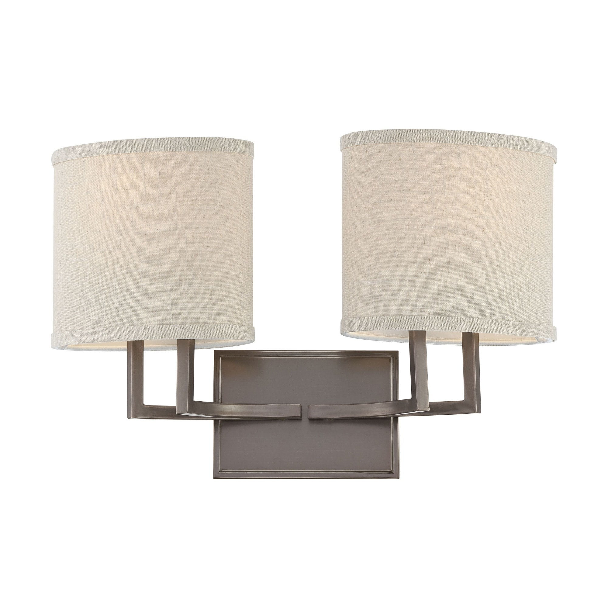Gemini Hazel Bronze Vanity Light with Oval Khaki Fabric Shades