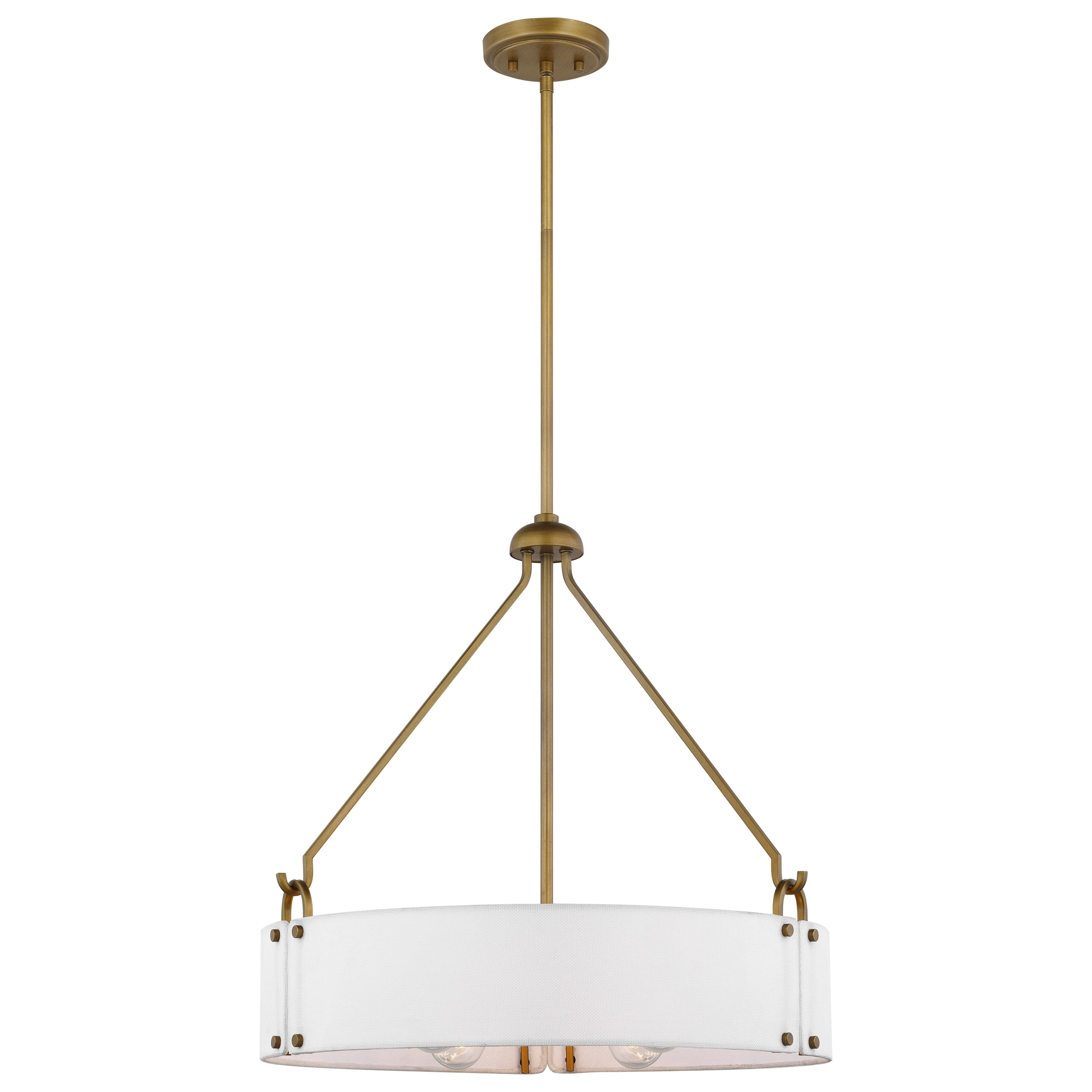 Transitional Natural Brass Drum Pendant Light with White Linen Shade
