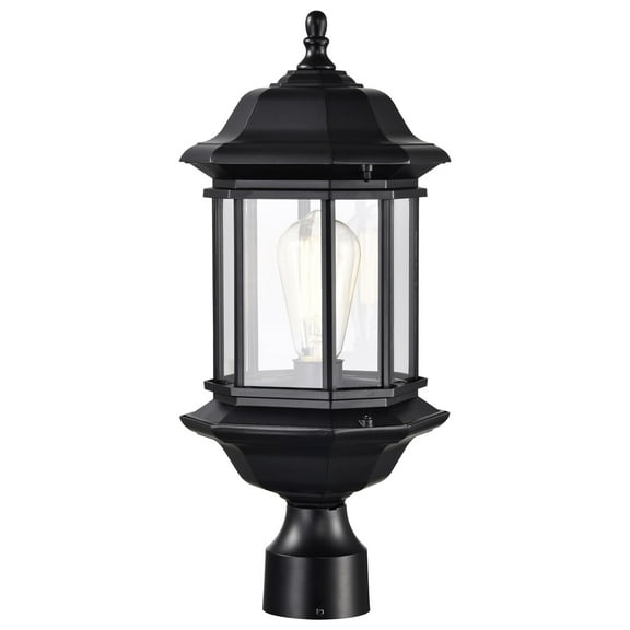 Nuvo Lighting Hopkins Outdoor Large Post Light Pole Lantern 1 Light Matte Black Finish Clear Glass