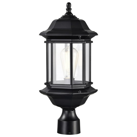 Nuvo Lighting Hopkins Outdoor Large Post Light Pole Lantern 1 Light Matte Black Finish Clear Glass