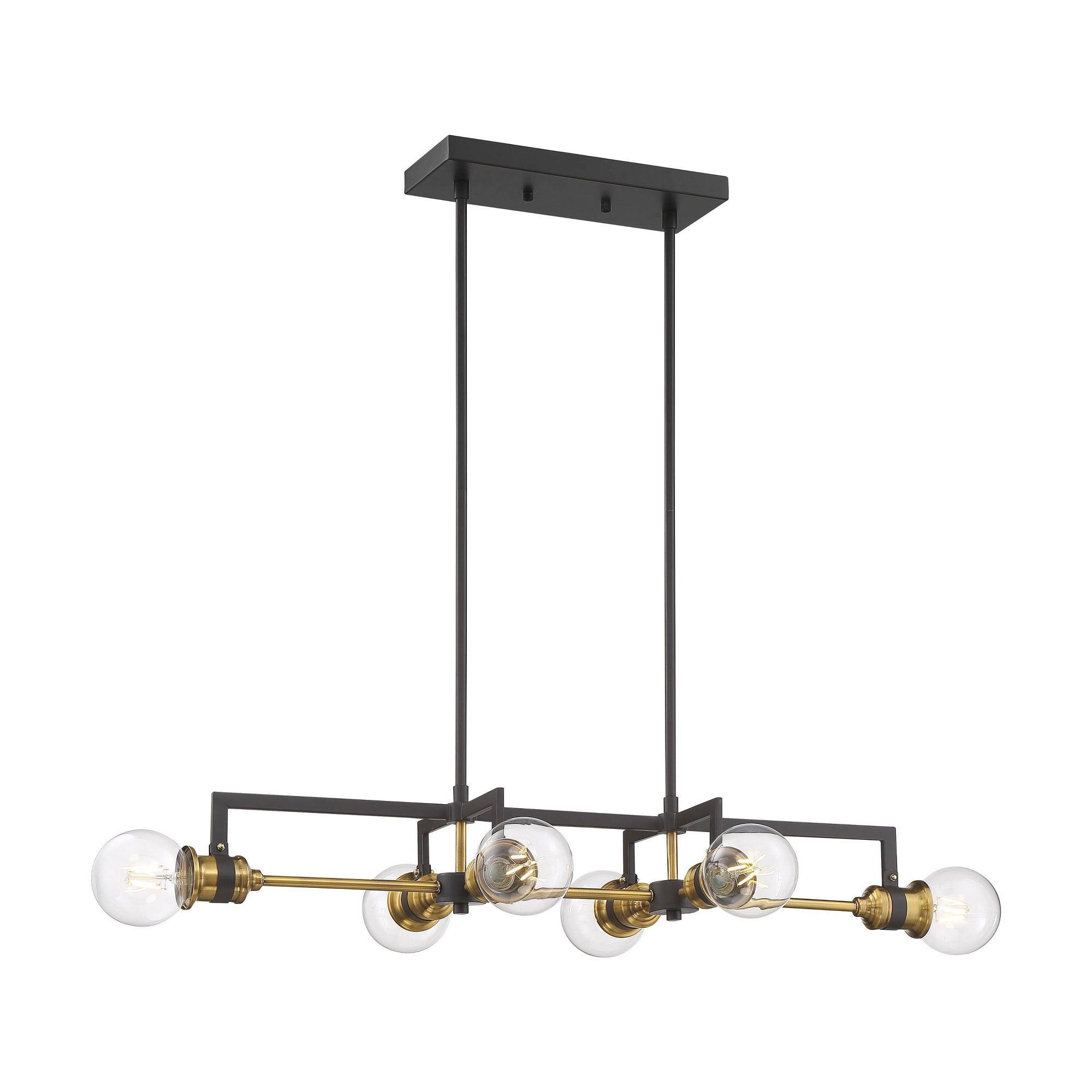 Warm Brass and Black Glass LED Island Pendant Light