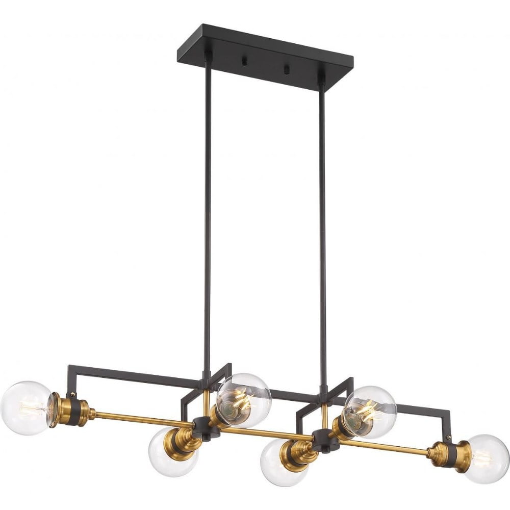 Warm Brass and Black Glass LED Island Pendant Light