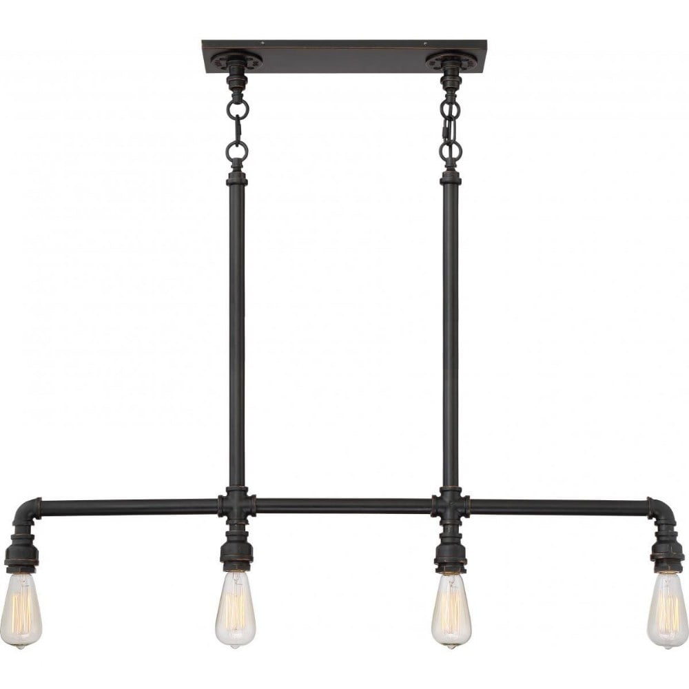 Industrial Bronze 4-Light Linear Chandelier with Glass Shades