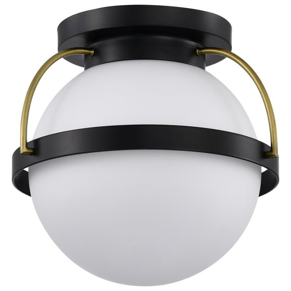 Nuvo Lighting Lakeshore 1 Light Small Flush - Matte Black & Natural Brass Finish - White Opal Glass