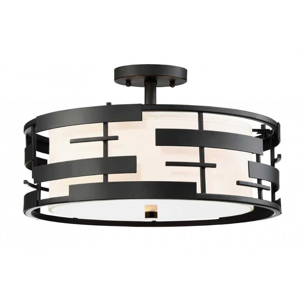 Lansing 16'' Black Drum Semi-Flush Mount Light